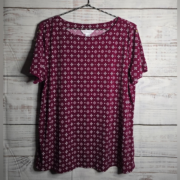 Liz Claiborne Maroon Geometric Short Sleeve Blouse Size Large - Picture 1 of 5